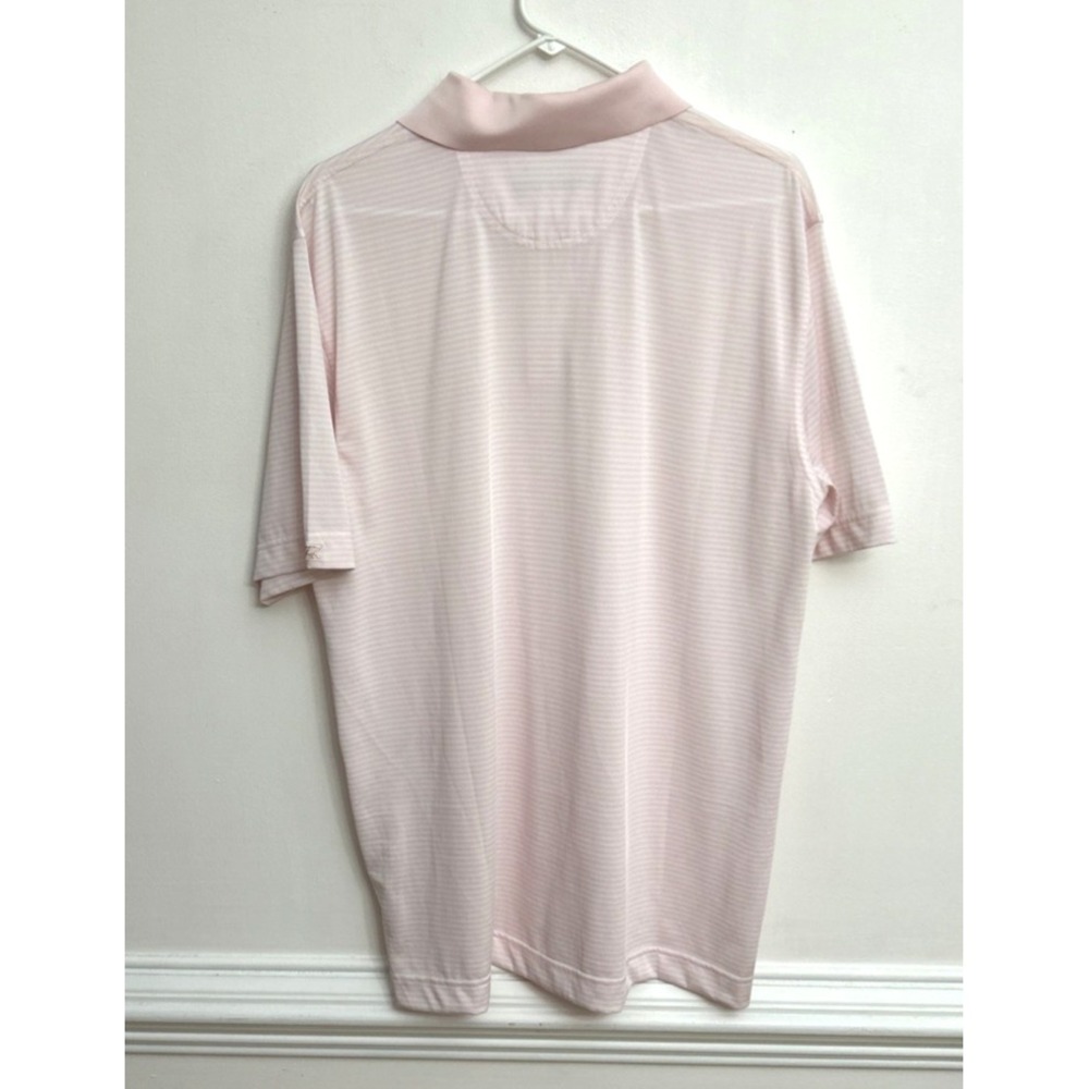 Cutter & Buck Polo Shirt Men's L Pink & White Stripe Dry Tec Moisture Wicking - Picture 2 of 4